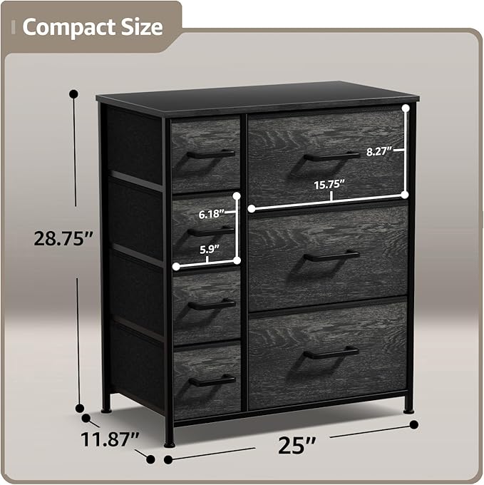 Sorbus Dresser with 7 Faux Wood Drawers - Storage Unit Organizer Chest for Clothes - Bedroom, Hallway, Living Room, Closet, & Dorm Furniture - Steel Frame, Wood Top, & Easy Pull Fabric Bins