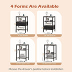 SUPERJARE Nightstand with Charging Station, Bed Side Table with Adjustable Fabric Drawer, Night Stand for Bedroom, 3-Tier Storage End Table, for Living Room, Charcoal Gray