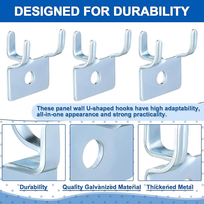 Tandefio 100 Pcs Pegboard Hooks Metal Prong Hook Peg Board for Hanging Hangers for Wall Picture Jewelry Display Tool (Silver)