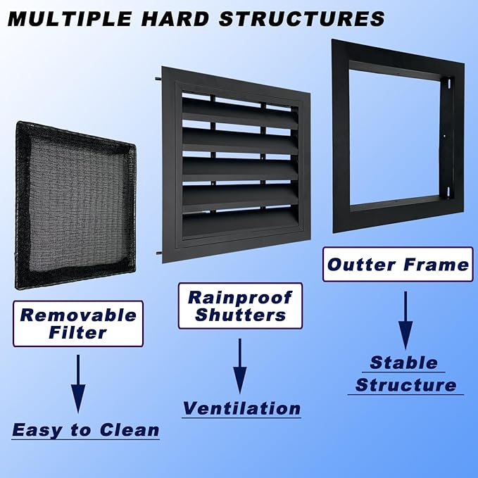 20"*20" Gable Vent,Aluminum Alloy Wall Vent Shed Vents,with Removable Strainer and 180 Degree Opening Angle.Ideal for Attic,Shed,Garage,Play House,Coop.[Inside Dimensions:17.7"w X 17.7"h]-Black 2 Pack