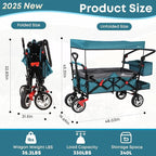 Collapsible Wagon with Canopy,330lbs Cart, Collapsible Foldable Garden Cart- with Adjustable Push Pulling Handles Outdoor Utility Wagon for Beach Garden Camping, Blue