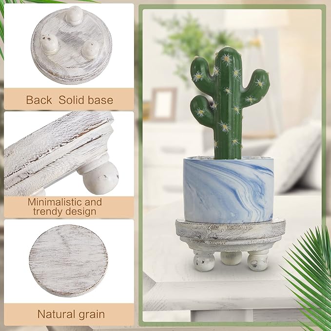 Set of 2 Mini Wood Risers for Decor Round Wooden Riser Small Wooden Stool Display Stand Farmhouse Rustic Wood Pedestal for Plant Pot Tiered Tray Decor Cake Food Collection Display(White)