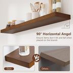 fuqing Rustic Floating Shelves, 48 Inch Floating Shelf Set of 2, Solid Wood Wall Mounted Shelves Dark Wood Shelves for Bedroom Bathroom Living Room - Dark Walnut