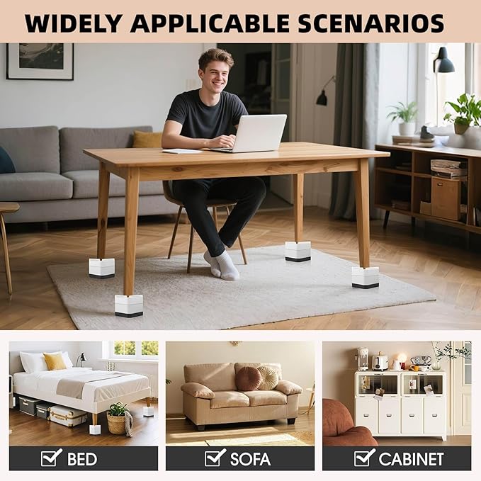 Furniture Risers Bed Risers - Rectangular Adjustable Block Riser for Raising 1.5-3 In. & 4.3 In. Beds, Tables, Sofas, Refrigerators, Washers - Up to 4,000 Pounds (White, One Layers 1.5inches)