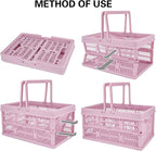 crates for storage,plastic baskets for organizing,collapsible shopping basket,foldable crate with Handles,collapsible storage crate,car basket,for Kitchen,Bathroom,Medicine.small,Pink