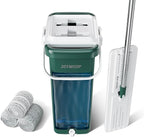 JOYMOOP Commercial Mop and Bucket Set, 17.7-inch Dust Mops for Floor Cleaning, Flat Mop Bucket with Wringer, Include 3 Reusable Microfiber Mop Pads - Forest Green
