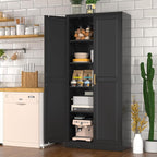 Pantry Cabinet, 71 Inch Tall Kitchen Storage Cabinet, Metal Pantry Cabinet with Doors and Adjustable Shelves, Black Food Cupboard, Freestanding Cabinet for Living&Dinning Room, Assembly Required