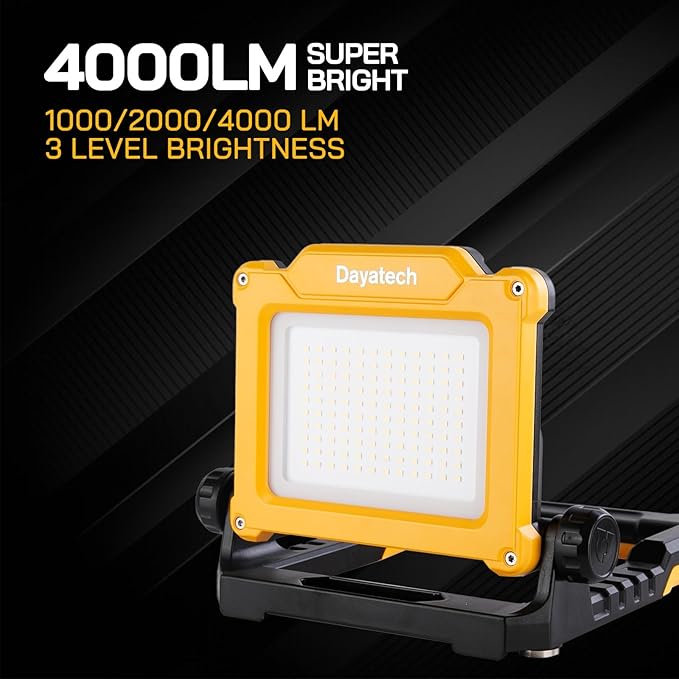 LED Work Light Rechargeable - Cordless Portable Work Light 4000/2000/1000LM Compatible with Dewalt, Milwaukee, Makita, Bosch 18V Power Tool Battery with Magnetic Base（Tool Only
