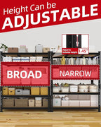 PrimeZone Heavy Duty Garage Storage Shelves - 48" W X 24" D X 72" H Adjustable Metal Shelving Unit, 5 Tier Industrial Shelves for Storage Standing Utility Rack for Warehouse, Basement, Black, 4 Pack