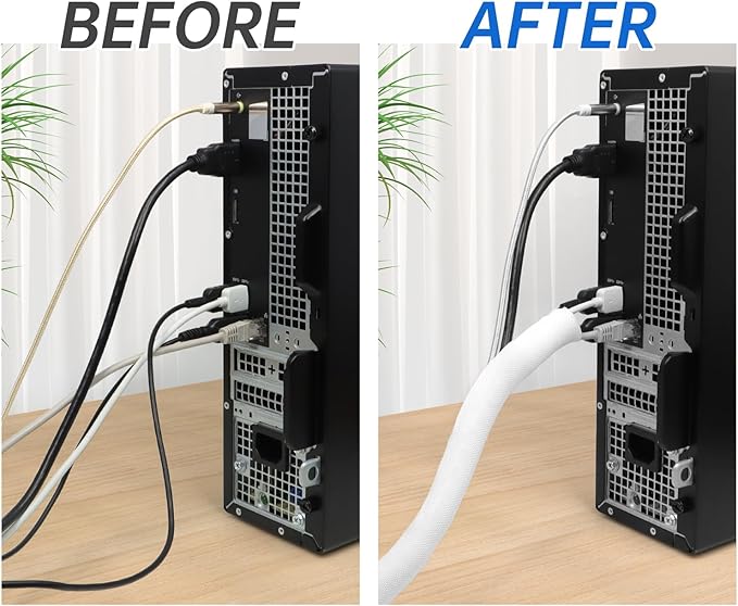 Split Braided Cable Sleeve，Flexible Wire Loom Tubing, Automotive Cord Protector Pet Proof, Cable Management for Computer TV Electric Wires Harness 16ft (White, 30mm（1-3/16")