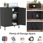 Metal Storage Cabinet with Doors and Shelves,Multipurpose Storage Rack, 3-Tier Shelf,Metal Locker Style Accent Cabinet for Home Office,Living Room,Kitchen (Black, 40''H)