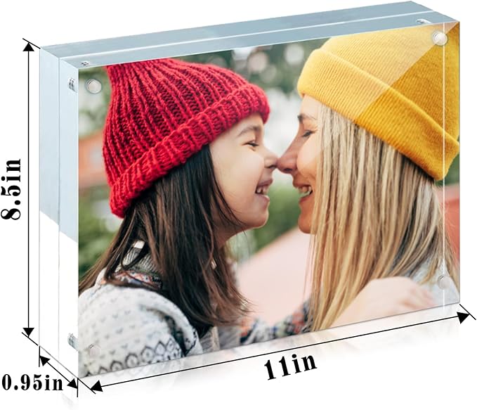 ILYXY 2 Pack Acrylic Frame 8.5x11, 20% Thicker, 24mm Thick Frameless Clear Picture Frame, Double Sided Magnetic Photo Frame, Free Standing Desktop Display Stand Acrylic Picture Frames