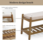 Upholstered Entryway Bench, Bedroom Bench for End of Bed, Dining Bench with Padded Seat for Kitchen, Living Room, Fabric Rubber Wood Indoor Bench (Beige)