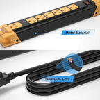Oviitech Heavy Duty Power Strip Surge Protector with 15A, 7 Outlets Metal Multiple 900 Joules Industrial Shop Workshop 6FT Extension Cord, Yellow&Black