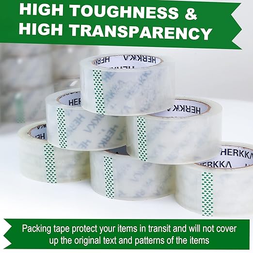 HERKKA Clear Packing Tape, 18 Rolls Heavy Duty Packaging Tape for Shipping Packaging Moving Sealing, 3 Mil Thick Clear Packing Tape, 1.88 inches Wide, 65 Yards Per Roll, 1170 Total Yards
