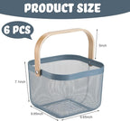 Roshtia 6 Pcs Metal Mesh Steel Basket with Handle, Square Wire Harvest Thanksgiving, Shopping Baskets for Retail Store Christmas Garden Bathroom Kitchen(9.65 x 9.65 x 7.09 Inch,Blue)