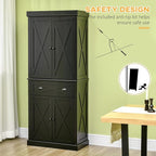 HOMCOM 72" Kitchen Pantry Storage Cabinet, Traditional Freestanding Pantry Cabinet with 4 Doors and 2 Adjustable Shelves, Large Central Drawer, X-Frame, Black