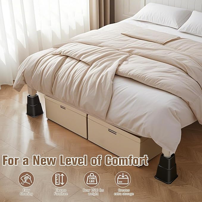 Bed Riser/Furniture Lift Bed/Bed risers/Furniture Lifter/Table risers/Frame Risers Create Under Bed Storage Heavy Duty for Furniture Height Adjustment (Black 8 Pack, 8 Inch)