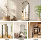 64"x21" Full Length Mirror with Stand, Shatterproof Arched Floor Mirror, Aluminum Alloy Thin Frame - Freestanding/Leaning/Wall Mount for Bedroom, Living Room & Entryway (Black)