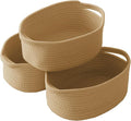 Woven Basket,Small Rope Storage Bin with Handles & Ribbon Bag, Organizer for Shelves Closets,Gift Basket Empty for Birthday,Books,Dog Toys, Jute/3 Pack