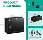 SISESOL 2 Drawer Lateral File Cabinet with Lock,Black Lateral Filing Cabinet,Horizontal Metal Filing Cabinets,Locked Wide Two Drawer File Cabinets for Office Home,Fit A4/F4/Letter/Legal File