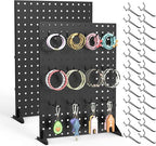 2 Pcs Metal Pegboard Display Stand with 24 Peg Hooks for Retail Crafe Shows&Fairs,Black Merchandise Display Rack for Seling Accessories,Display Stands for Boutique,Stores(16*12 inch)
