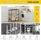 BORISI Broom And Mop Holder, Movable Broom Closet Storage Cabinet, Cleaning Cart with Mop Hanger Gripper Rack, Janitorial Cart, Utility Carts, Laundry Room Organization Home Essentials