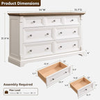 T4TREAM Farmhouse 7 Drawers Dresser for Bedroom, 54" Wide Wood Rustic Chest of Drawers w/Roman Column, Wooden Storage Dressers Organizer for Bedroom, Living Room, Closet, Antique White