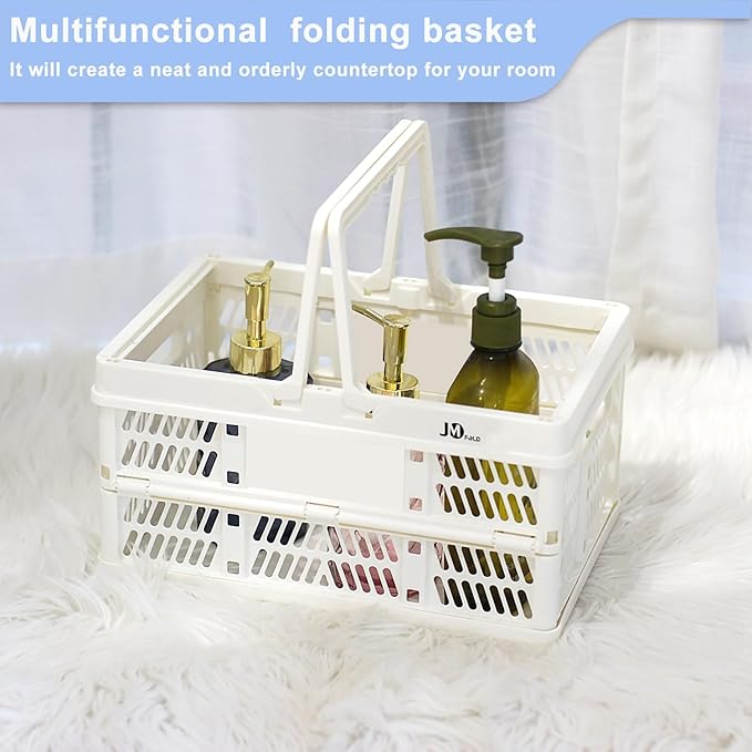 20 L Collapsible Shopping Basket, plastic basket, Basket with Handle, M (White)