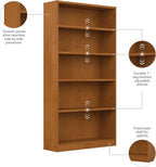 Bush Furniture Universal Tall 5 Shelf Bookcase in Natural Cherry, Vertical Storage and Display Bookshelf for Home Office or Living Room Organization