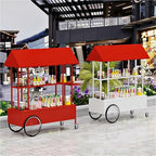 Portable Food Cart with Striped Canopy, Mobile Vendor Display Stand with Lockable Wheels, Iron Outdoor Cart for Market, Street Food or Events(Yellow,55.1in)