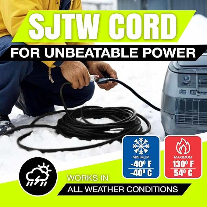 100ft Outdoor/Indoor Extension Cord 14/3 Gauge Heavy Duty 3 Prong SJTW, Waterproof, Flexible Cold-Resistant Long Power Cord,13A 125V 1625W, Black by LifeSupplyUSA