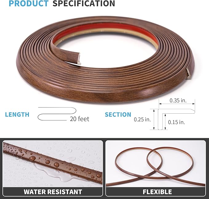 Art3d 20ft Outside Vinyl Corner Trim Peel and Stick for Tile and Wall Edges, Furniture Decoration, Cherry