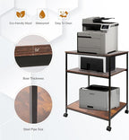 EMERIT 3-Tier Printer Stand for Laser/Inkjet/All-in-One - 23.6x18.9x31.5 Heavy Duty Cart w/Adjustable Shelves & Lockable Wheels, Storage for Scanner/Fax/Supplies - Industrial Home & Office