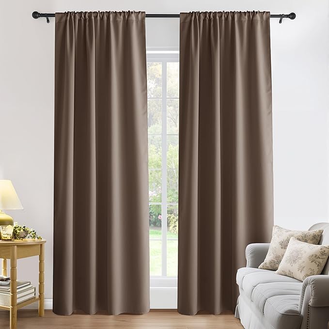 PONY DANCE Blackout Curtains for Bedroom 90 inches Long 2 Panels Set, Thermal Insulated Rod Pocket Black Out Window Drapes, Noise Reducing Window Treatment for Living Room(W52 x L90 inch, Mocha)