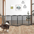 Freestanding Dog Gate Indoor,Doggie Gate Foldable Pet Gates for Doorways,Stairs or Hallways, Wooden Black Pet Gate for The House, Pet Fence with Support Feet Included,32 "Height-6 Panels