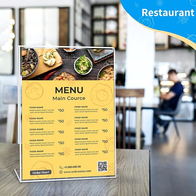 SUNEE 30 Packs Clear Plastic Sign Holders for 8.5x11 Paper, Vertical L-shape Frame for Displaying Signs and Menus