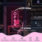 Vertical LED Open Sign - UV printing Pattern, LED Open Signs for business – USB Powered Neon Wall Light, Neon Sign for Shop, Window, or Business Use (7x16.5'', Pink)