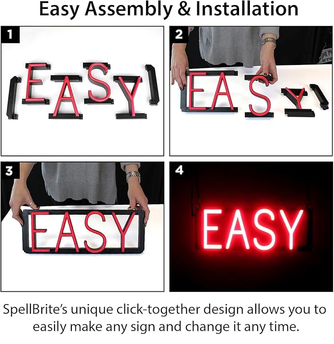 SpellBrite Custom Signs for Business | Custom Neon Sign Look, LED Light Source | Changeable 6.3" LED Letters (2 rows, 6 characters)