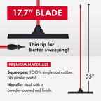 Heavy-Duty Floor Squeegee - Large 18" Wide Blade & 55" Long Handle Professional Grade Concrete, Garage & Commercial Rubber Squeegee Broom Floor Cleaner - Wood, Tile, Shower, Glass, Deck, Window