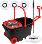 Spin Mop and Bucket with Wringer Set, 360° Rotating Head Mop Bucket System with 3 Microfiber Mop Refills Wet and Dry Suitable for Office and Home Use, Green (Black)