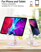 OCYCLONE Phone Stand, Adjustable Height and Angle Foldable Cell Phone Stand Holder for Desk, Taller iPhone Stand Compatible with 4.7"-13" Smartphones iPad Tablet, Pink