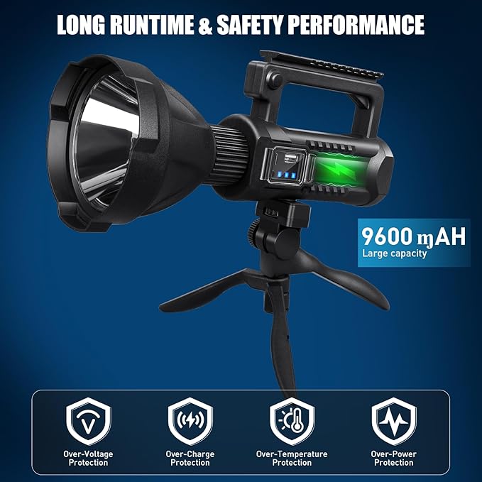 Rechargeable Spotlight, 99,000 Lumens Super Bright Handheld Led Flashlight, Outdoor Spot Light for Boating Camping