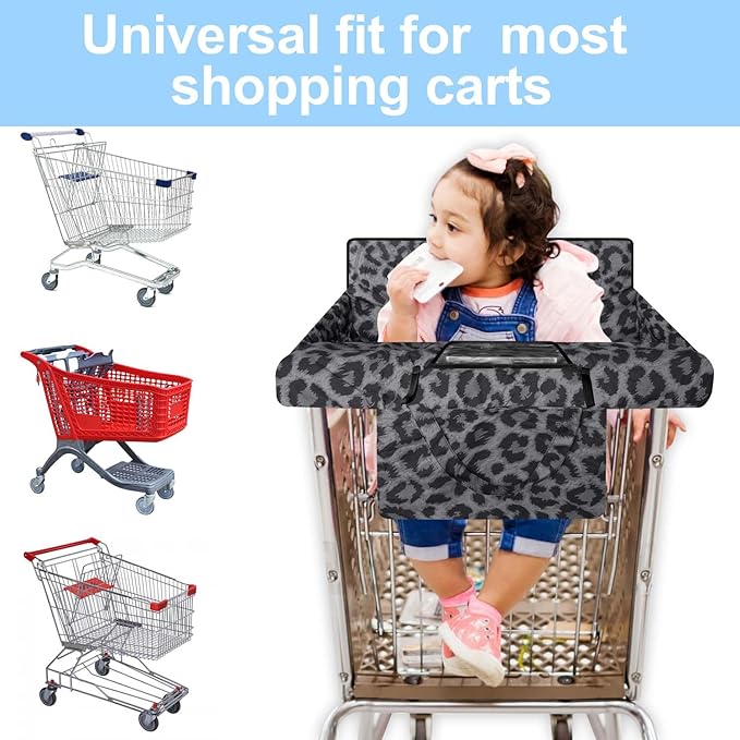 Shopping Cart Cover for Baby 2-in-1 High Chair Cover with Safety Harness Multifunctional Grey Pattern Cart Covers for Babies Soft Padded Grocery Cart Cover for Baby Boy Girl