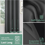 Dark Grey Blackout Curtains for Bedroom 72 Inch Length 2 Panels, Thermal Insulated 100% Room Darkening Soundproof Curtains for Living Room/Office, Each Window Curtain 52 Inch Wide