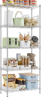 Storage Shelves,21.3"W*11.8"D*58.5"H Kitchen Wire Shelving Unit Loads 550LBS,5-tier Adjustable Metal Utility Shelf,Garage Shelves,Home Storage Rack for Kitchen,Laundry,Pantry and Closet,Chrome