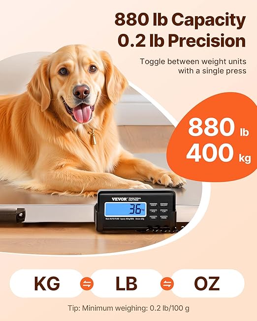 VEVOR 880Lbs x 0.2Lbs Livestock Scale Shipping Scales Large Platform 40.6x20.9Inch Stainless Steel Vet Scale Industrial Floor Scale Large Animal Dog Pig Scale Goat Weight Scale Pet Digital Scale