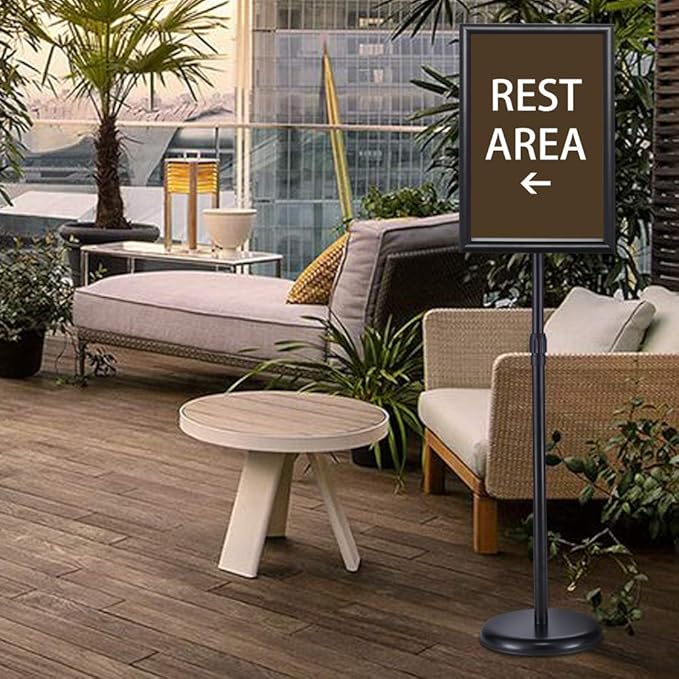 11x17 Inch Pedestal Standing Sign Holder Stand Poster Stand , Black Adjustable Floor Standing Sign Holder with Aluminum Snap Open Frame for Vertical/Horizontal Sign Display