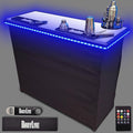 PartyLife Premium Portable Bar Table w/LED Lights, Wireless Remote, Folding Legs, Black Fabric Bar Skirt, 2 Storage Shelves & 2 Carrying Bags | Commercial Grade | Strong & Sturdy - White