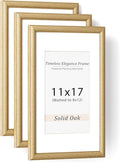 Natural Oak 11x17 Picture Frames Mat to 8x12 Picture Display Set of 3,Original Wood Handcrafted 11x17 Diploma Frame with Tempered Glass Graduation Family Wedding Certificate Photo Wall Mounted